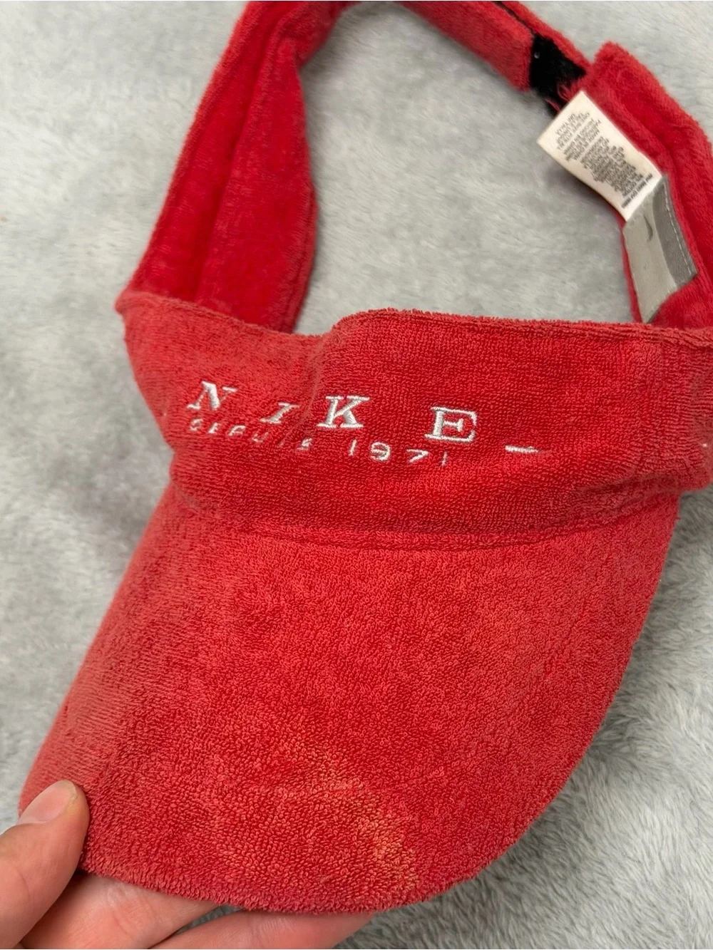 Vintage Nike Gray Tag Terry Cloth Visor Red Y2K Spellout Logo Hat Adjustable